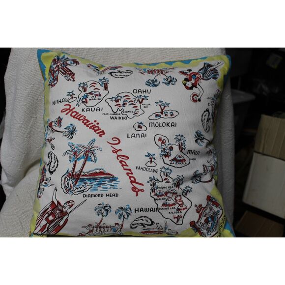 Hawaiian Islands Map Pillow Case With A Mainstays Pillow 16"Retro Map(Pre-Owned) - Picture 1 of 5